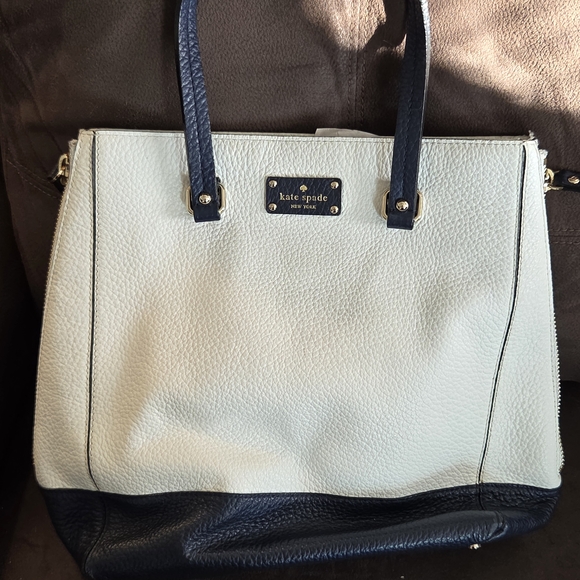 kate spade Handbags - Kate Spade Black and Cream Leather Tote Bag